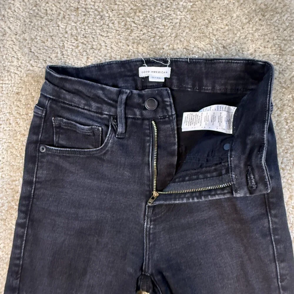 Good American Good Legs Skinny Crop Fray Hem Jeans Size 0 25 Denim Black F723